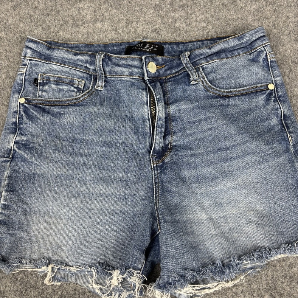 Judy Blue‎ Denim Shorts Women's Large Cutoff Distressed Frayed Hems Stretch Blue